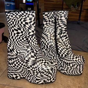 Dolls Kill Black and White Optical Checkered Platform Boots